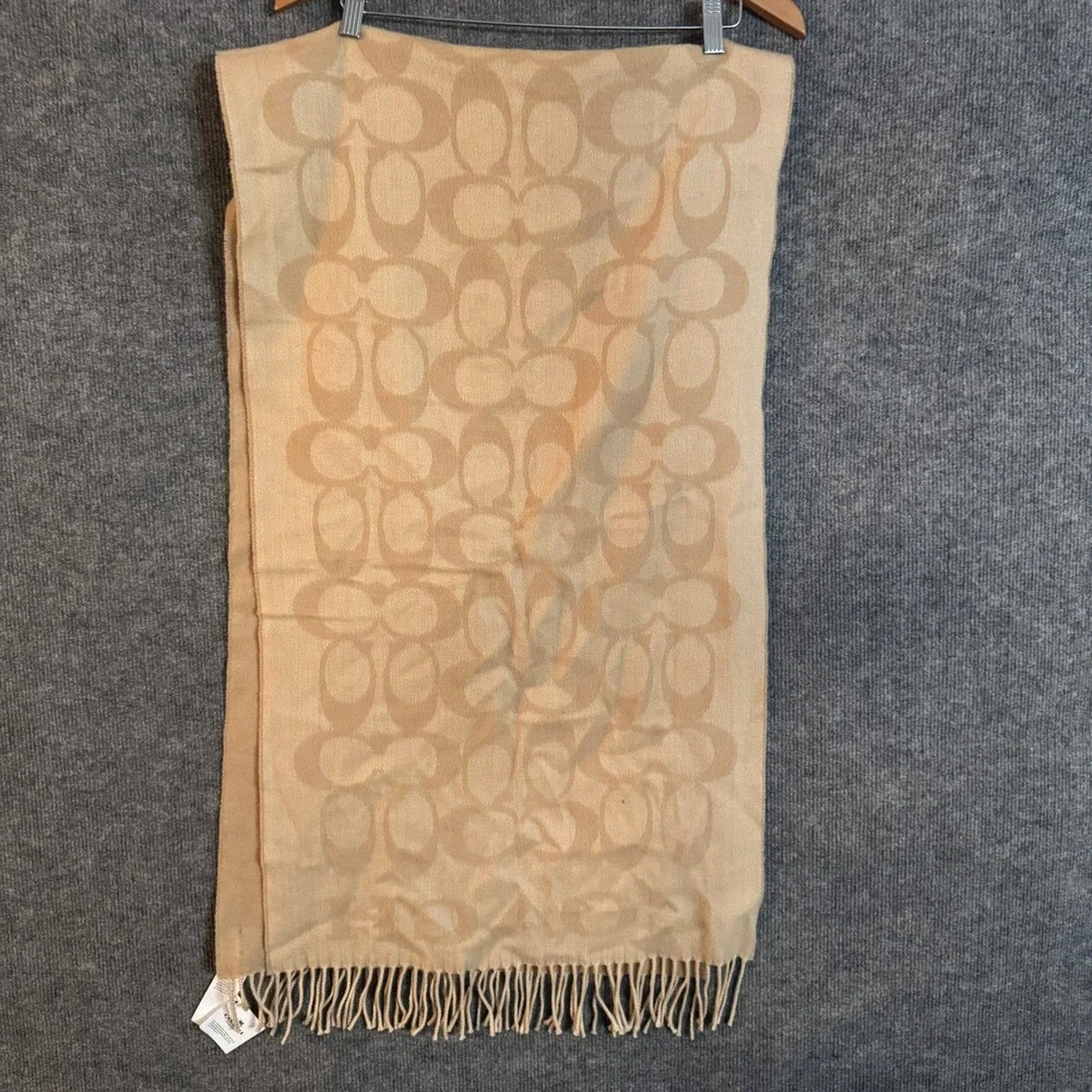 NWT Coach Signature Oversized Scarf Camel Beige Wool Cashmere Made in Italy